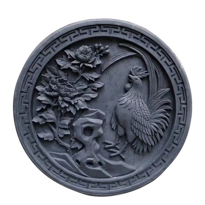 仿古中式庭院影壁墙照壁背景迎门墙徽派浮雕墙R面福字砖雕圆形装
