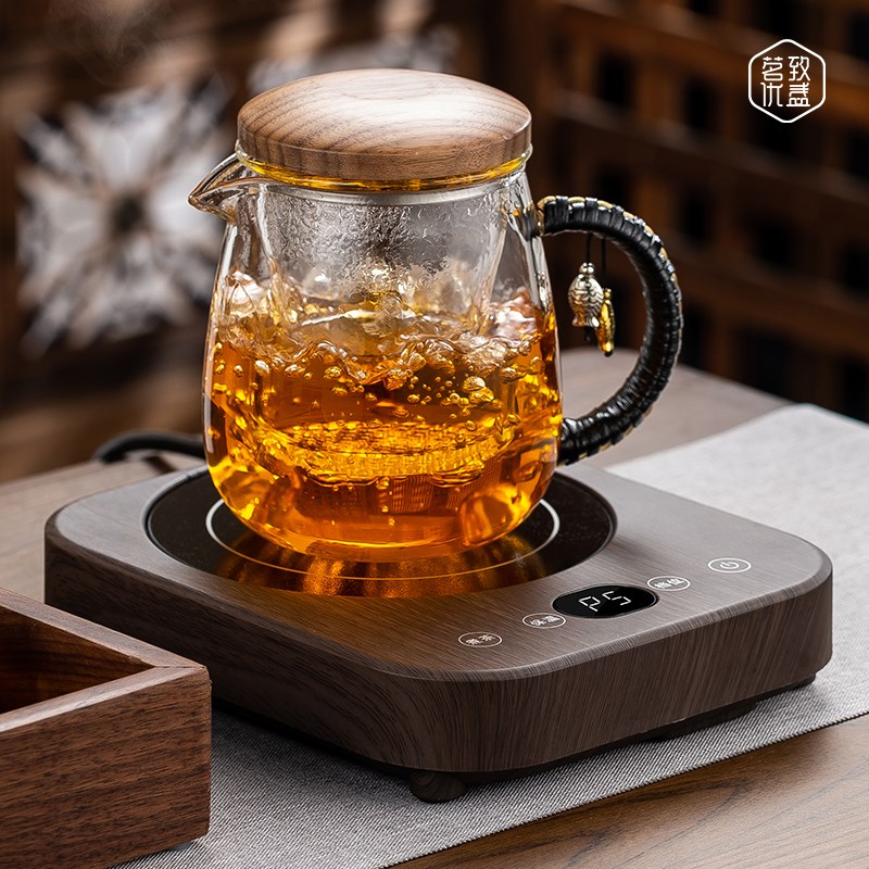 耐热加厚玻璃煮茶壶n过滤花茶壶泡茶杯电陶炉日式小型胡桃木办公