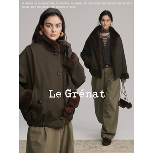 Grenat老钱风环保皮草仿貂毛翻毛领夹克95白鸭绒羽绒服外套