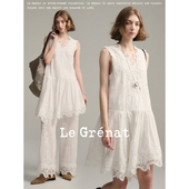 新款 Grenat不规则裙摆领口下摆拼接蕾丝纯棉刺绣夏季 连衣裙女