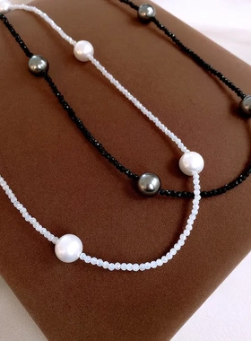 人造珍珠玻璃串珠项链长款简约百搭毛衣链法式复古高级感项饰