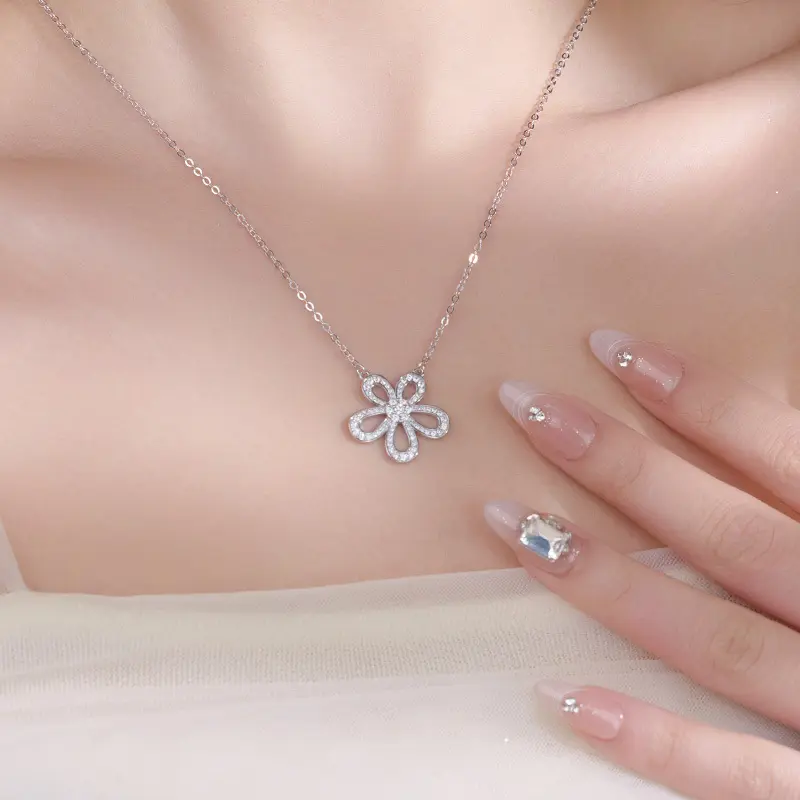 s925银满钻太阳花项链女爆款高级感五瓣大花锁骨链闺蜜礼物