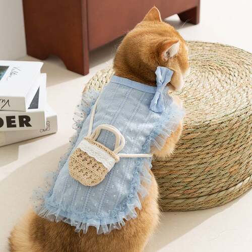 猫咪春夏款田园风挎包背心中小型犬狗狗薄款淑女风宠物猫衣服夏天