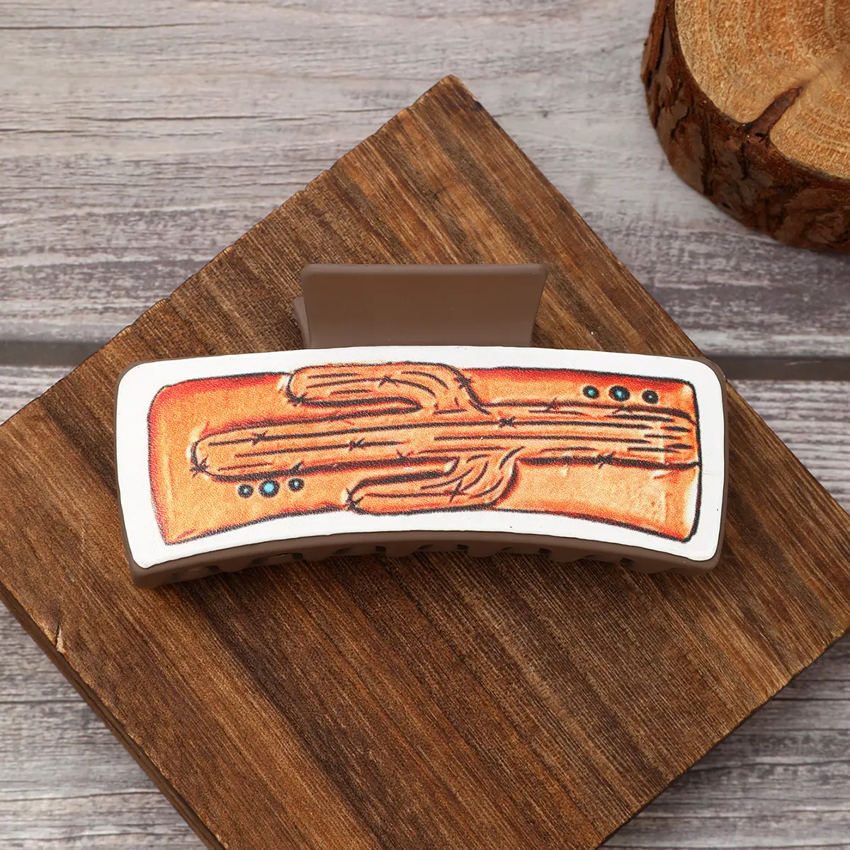 西部牛仔风仙人掌皮革发夹女士夹抓夹速卖通