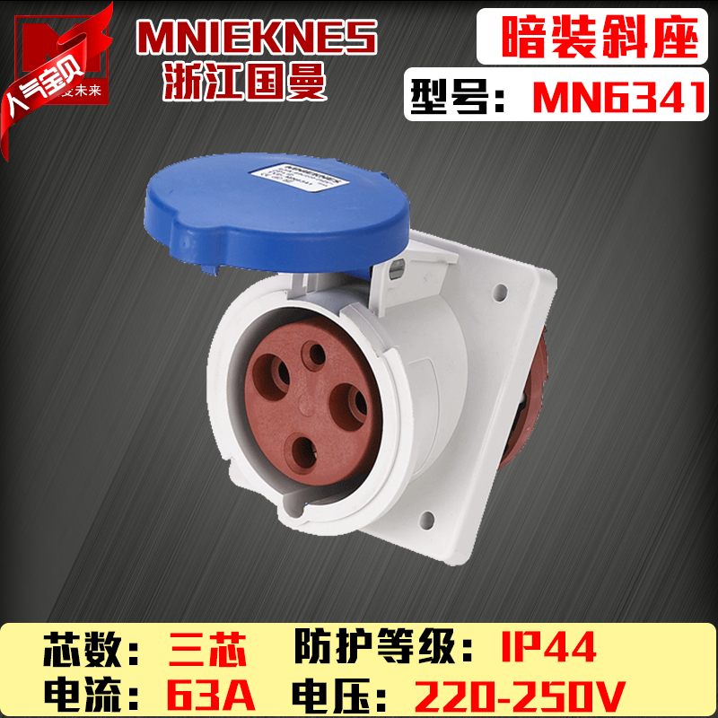 包邮mn6341浙江国曼MNIEKNES220V三芯3P63A-6h工业2P+E暗装斜插座