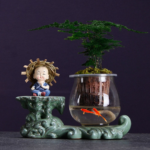 创意花瓶客厅插花小鱼缸摆件装饰品透明玻璃器皿水养植物绿萝花器