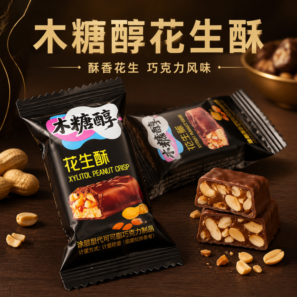 木糖醇巧克力花生酥官方旗舰店糖果夹心办公室休闲解馋零食品袋装