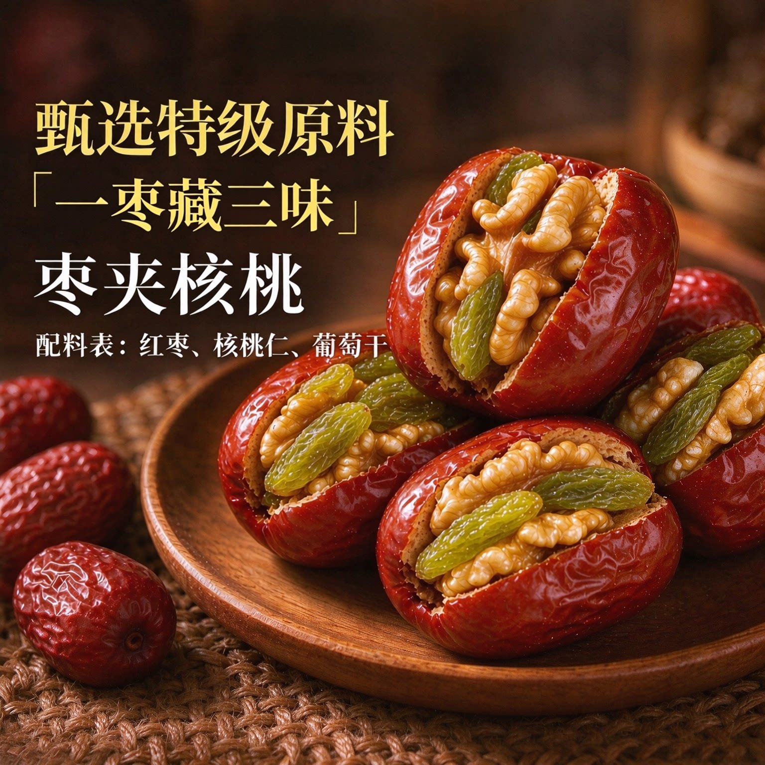 大红枣夹核桃仁葡萄干独立小包装官方正品旗舰店零食新疆特产年货