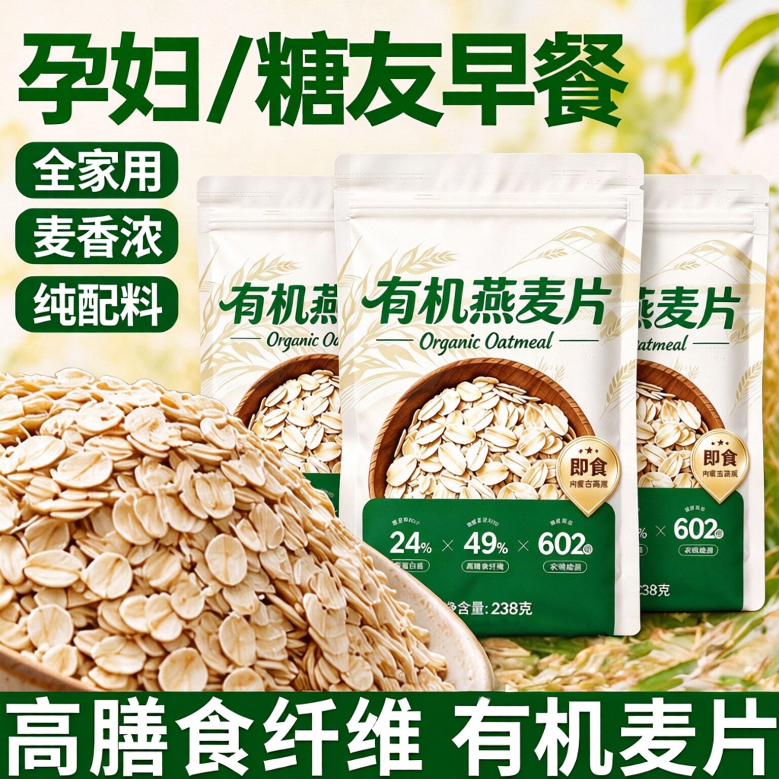 燕麦片孕妇专用官方旗舰店正品原味有机纯燕麦片即食营养冲饮早餐