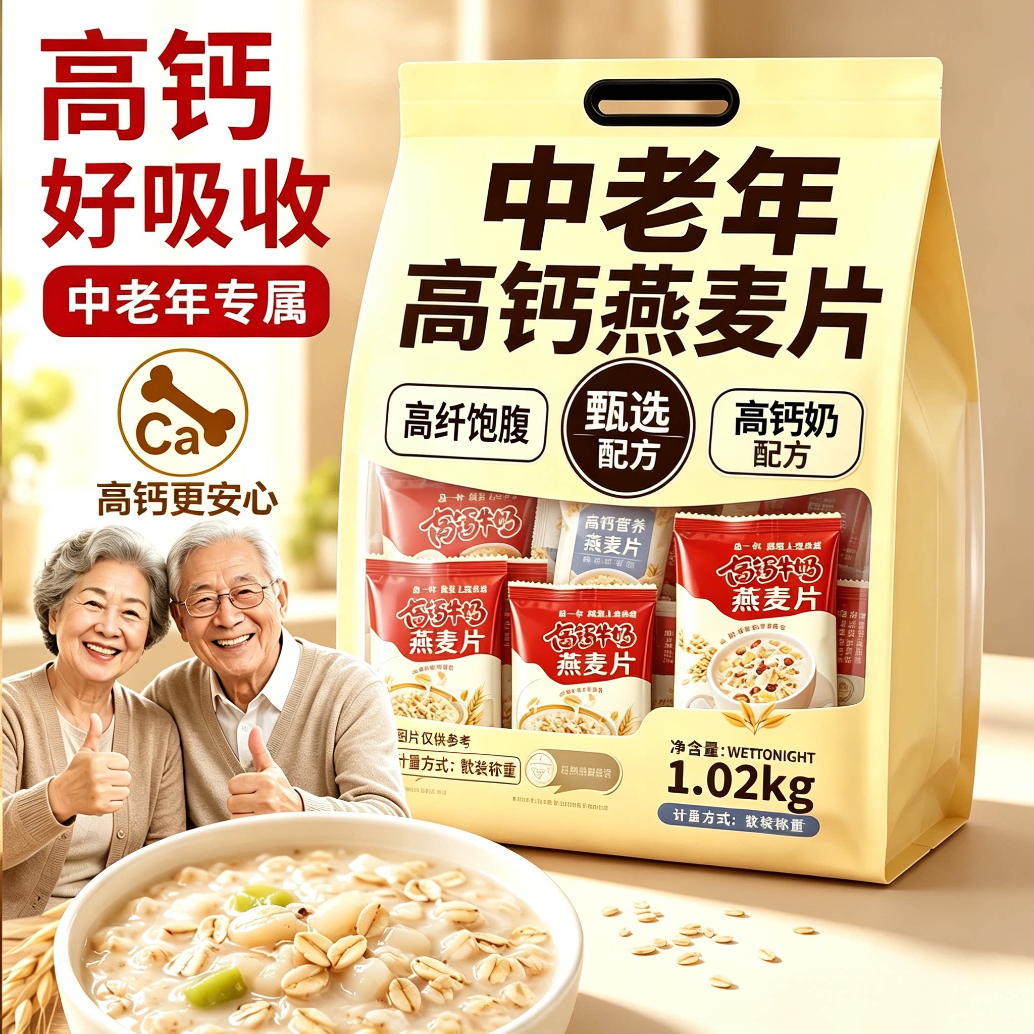 中老年人高钙燕麦片营养官方正品旗舰店原味学生开袋即食冲泡早餐