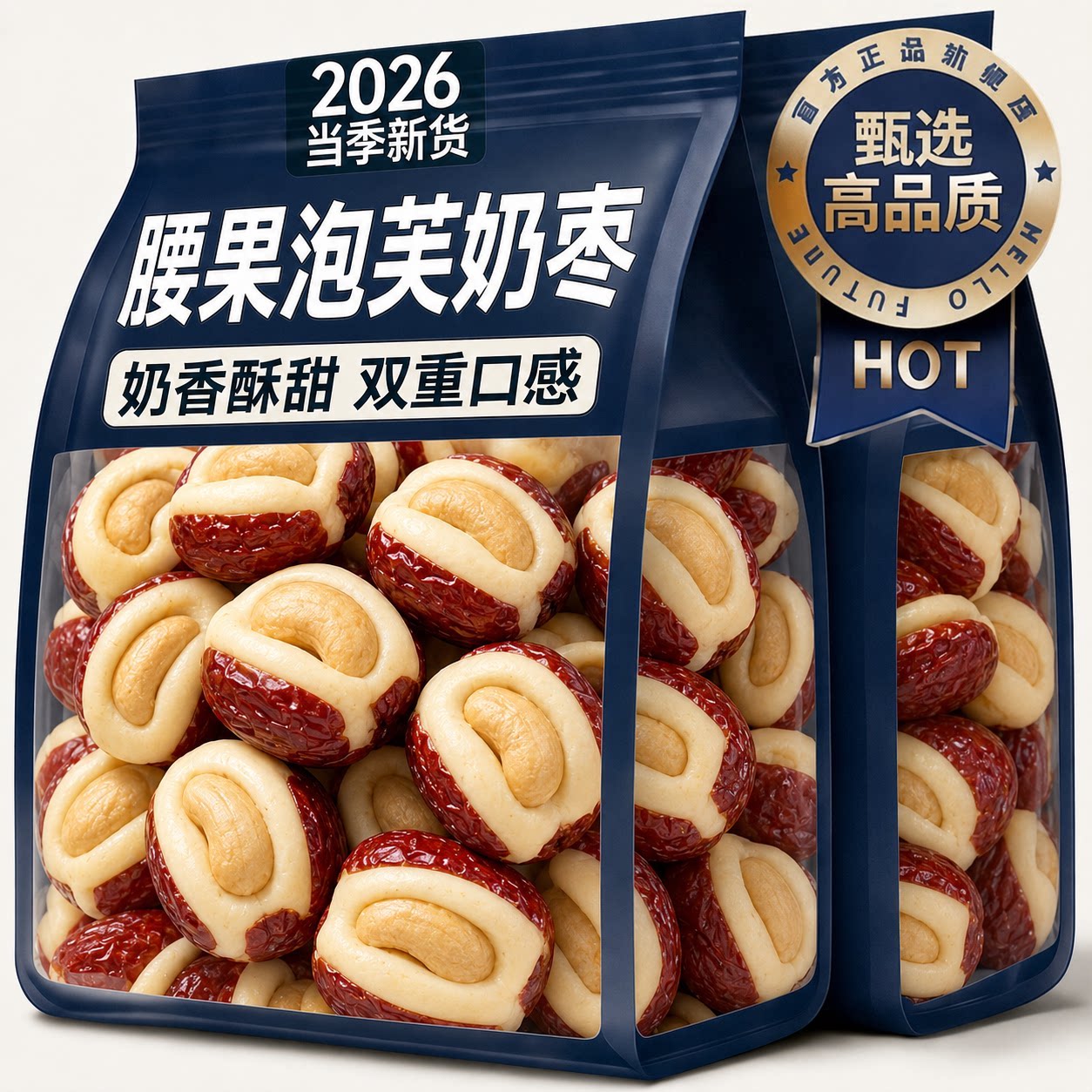 新疆和田腰果奶芙泡枣夹心即食图片