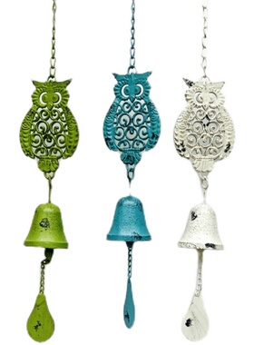 铸铁猫头鹰小鸟风铃挂件户外花园复古白色美式装饰创意园艺杂货