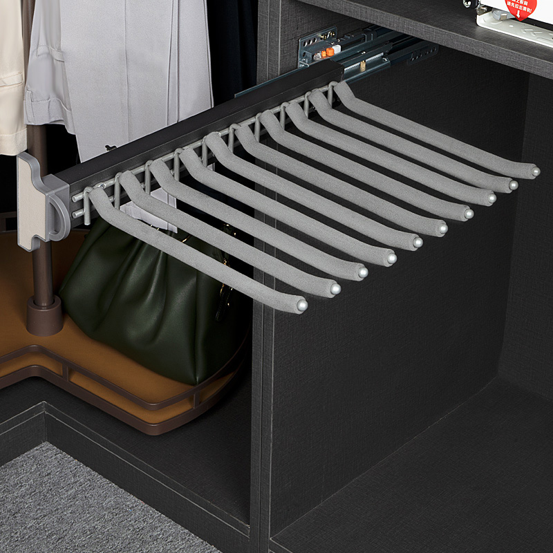 裤架伸缩衣柜家用内置滑轨抽拉式柜内顶侧装防滑拉篮多功能裤抽架