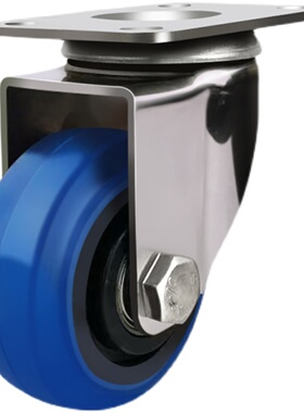304不锈钢脚轮3寸4寸5寸sus防水万向轮蓝色橡胶静音轮子带刹车轮