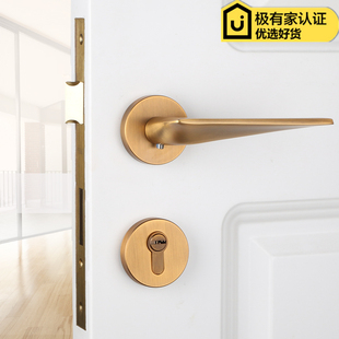 精工美式 简约室内静音灰色房门锁黑色卧室门锁实木门金色门锁轻奢