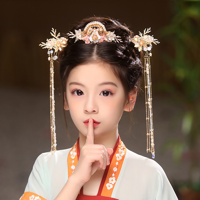 古风发饰古装水滴配饰插梳发夹边夹发簪流苏步摇女童汉服头饰儿童