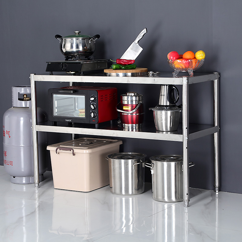 不锈钢货架厨房置物架定制两层落地收纳架微波炉烤箱储物架子定做