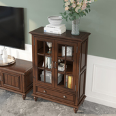 巴彼伦美式 白蜡木复古边柜简约家具 全实木酒柜客厅储物收纳柜欧式