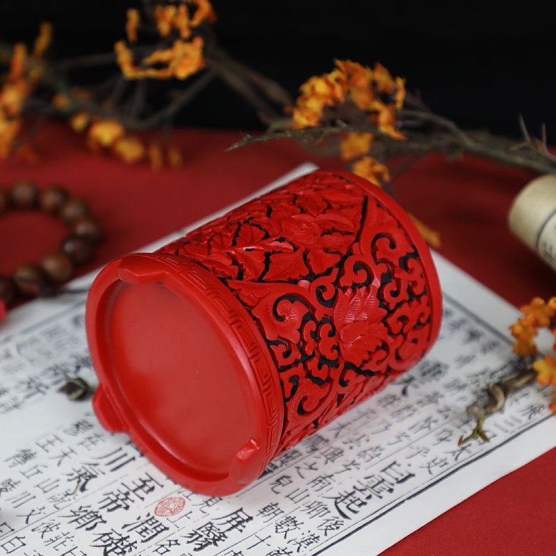 北京传统漆雕漆器实用笔筒办公桌摆件纯手工民间特色工艺礼品礼物