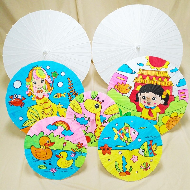 空白油纸伞 儿童diy手工材料手绘绘画雨伞白色中国风古风装饰道具