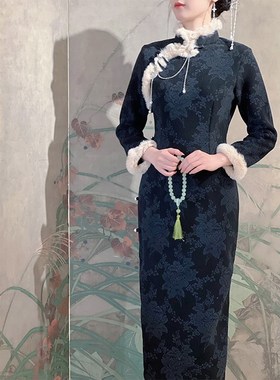 小乔旗袍冬季加厚黑色古法新中式气质秋冬2024新款年轻款少女国风