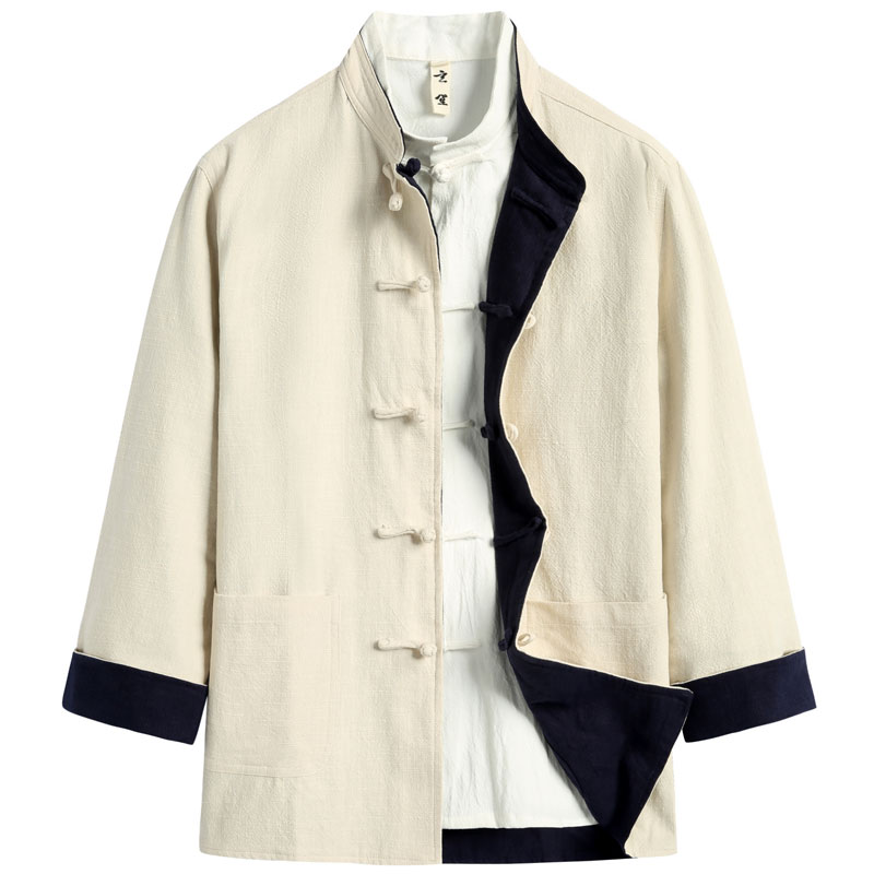 唐装男春季中国风男装麻料两面穿外套中式手工盘扣复古上衣男