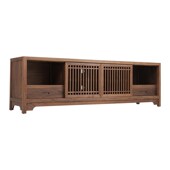 拙印凡新中式 禅意实木家具黑胡桃简约落地矮柜视听柜 电视柜日式