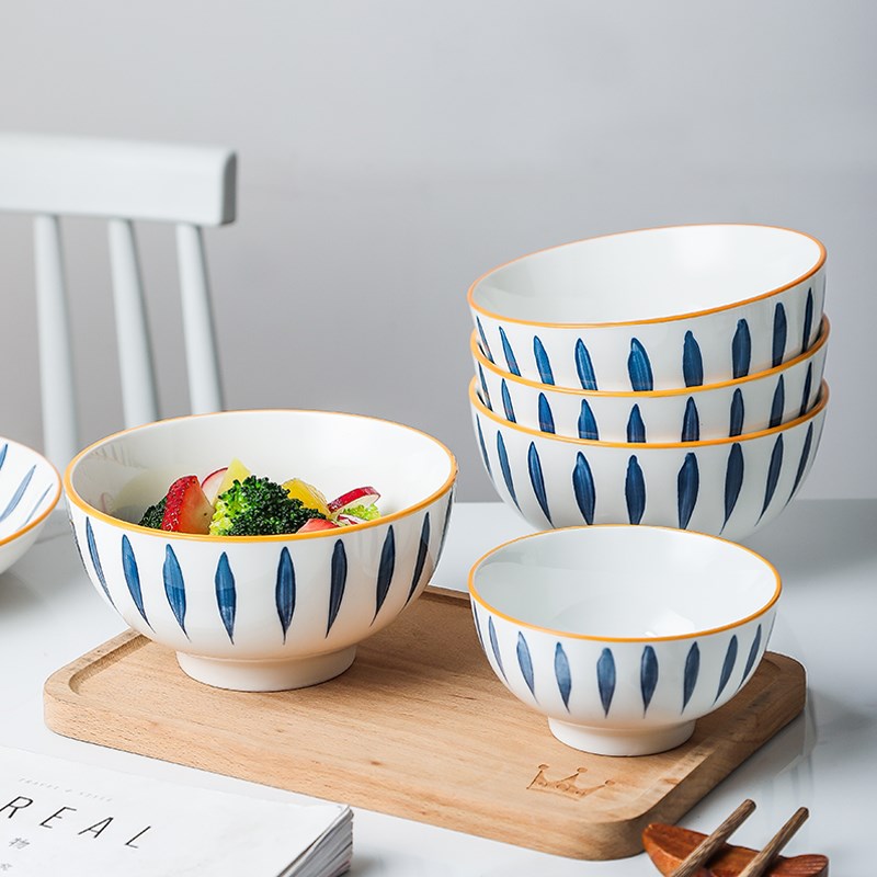 网红日式碗碟套装陶瓷餐具陶瓷碗釉下彩饭碗碟套装手绘碗斗笠面碗