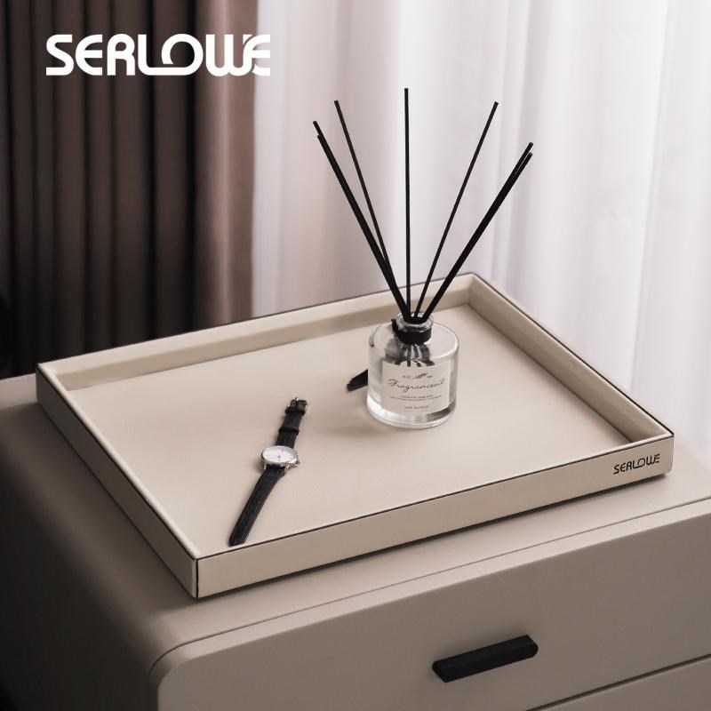 轻奢玄关钥匙首饰收纳盘高档皮质香薰托盘酒店民宿样板间置物摆件