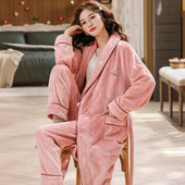 秋冬季 珊瑚绒睡袍女冬加绒加厚睡衣春秋浴衣晨袍 法兰绒浴袍女长款
