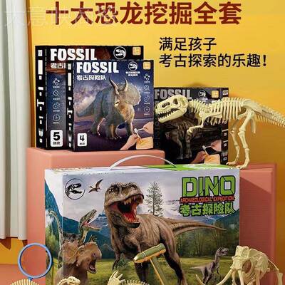 恐龙化石王考古挖装掘玩具大号男孩女孩5手工d盒iy寻宝藏套AL1020