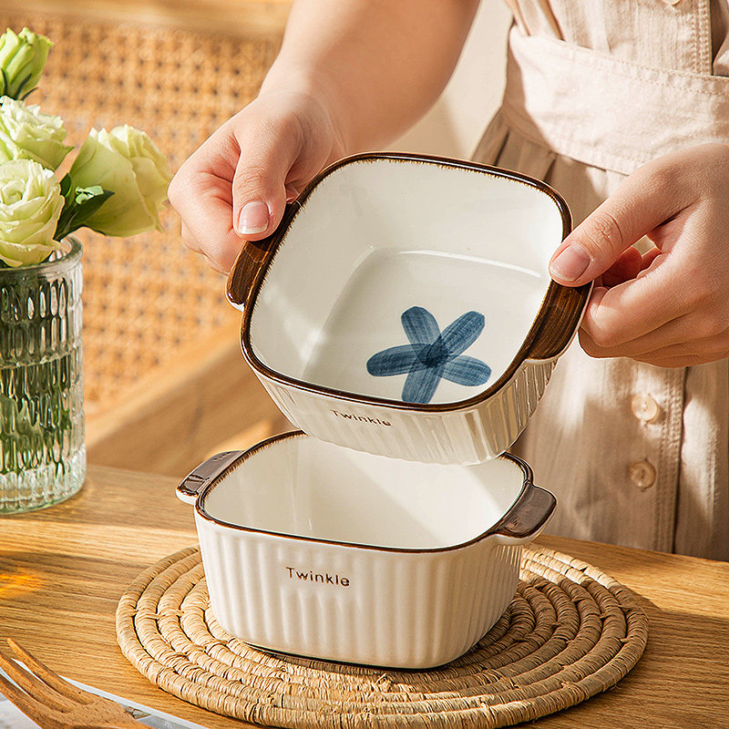 陶瓷双耳a烤碗空气炸锅专用烘焙碗鸡蛋羹蒸碗家用甜品碗烤箱布丁
