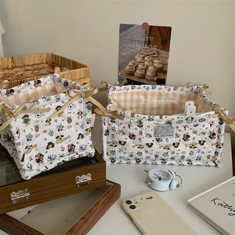 可爱布艺桌面收纳盒可折叠长方形收纳筐女生宿舍办公室Y桌上整理