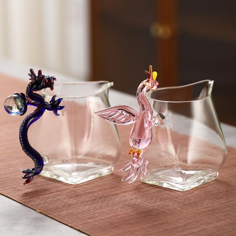 中式龙凤把手玻璃公道杯s加厚耐热分茶器高档过滤泡茶茶具茶海公