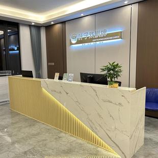 新中式前台接待台收银台柜格栅现代店铺烤漆吧台桌公司电脑前台桌