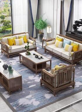 新中式实木沙发组合简约大小户型客厅布艺白蜡木轻奢全屋家具定制