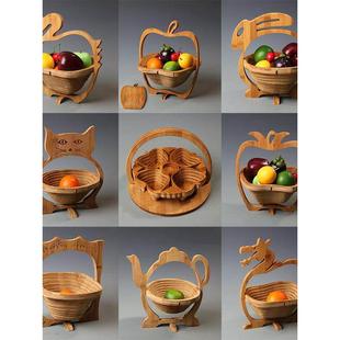 竹编竹制品折叠果盘水果篮子竹子制品木质竹篮创意小果盘工艺品