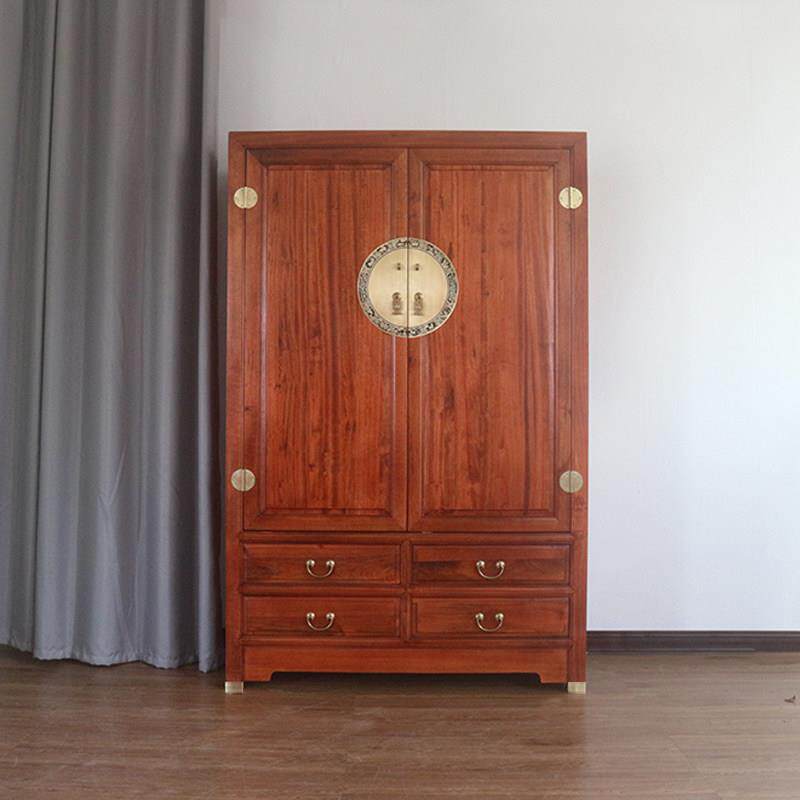 新中式樟木衣柜 实木两门大衣柜新古典衣橱卧室收纳柜一米二衣柜