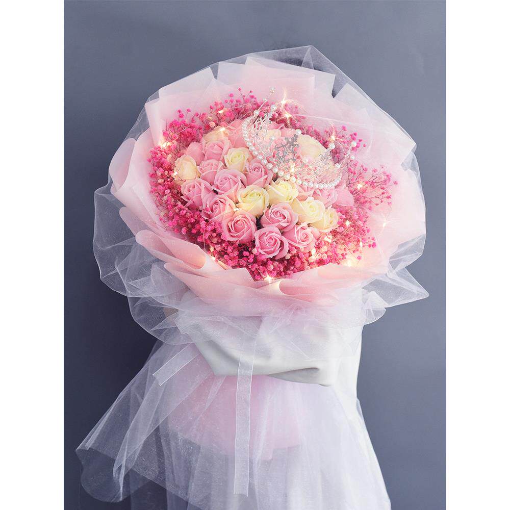 满天星干花束彷真香皂玫瑰花成品创意生日礼物送女友老婆闺蜜惊喜