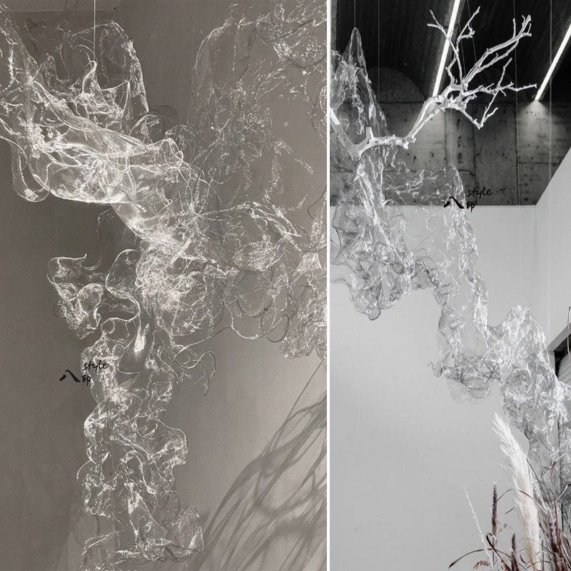 白灰可塑b性钢丝网金属云雾网褶皱造型硬网纱布料婚庆材料背景面