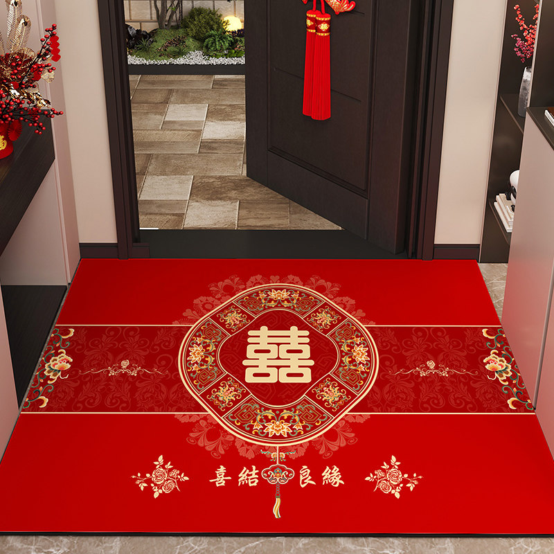 喜字结婚地垫喜庆入户门硅藻泥地垫换鞋J区进门口新居红地毯可裁