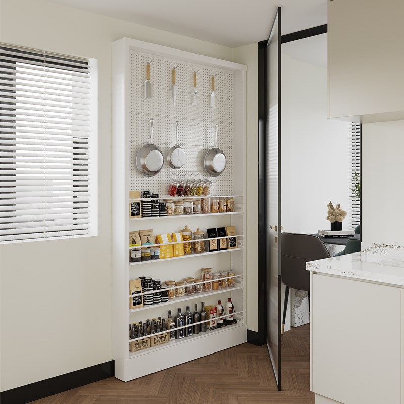 可定制钢制门后洞洞板置物架超薄书架一体靠落地墙W极窄收纳储物