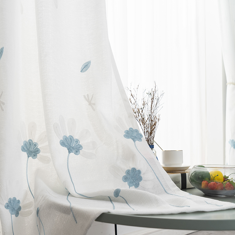 田园风小清新窗纱窗帘透光v不透人阳台客厅卧室飘窗隔断门帘半遮