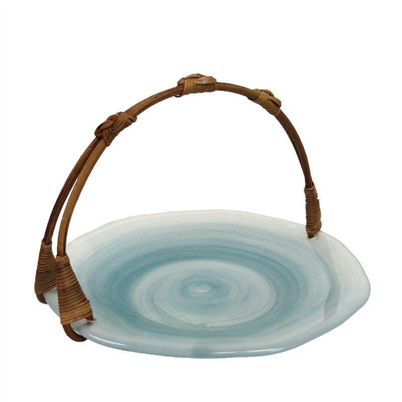 中式手工藤编琉璃茶点盘果盘托盘客厅茶I几家用收纳提篮果篮点心