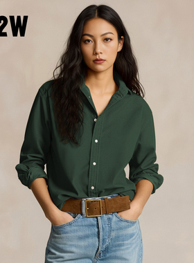 R2W美式复古绿色灯芯绒衬衫女春秋纯棉长袖衬衣翻领上衣外套