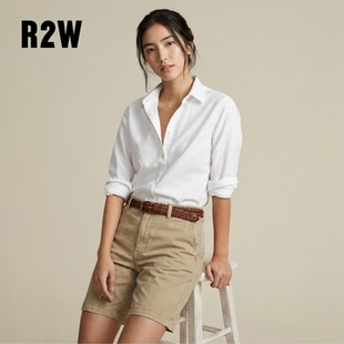 R2W极简老钱风棉麻亚麻白衬衫 薄款 宽松百搭衬衣翻领长袖 女秋季