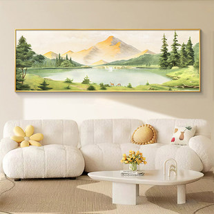 旭日东升客厅挂画沙发背景墙装饰画山水画靠山图日照金山手绘油画