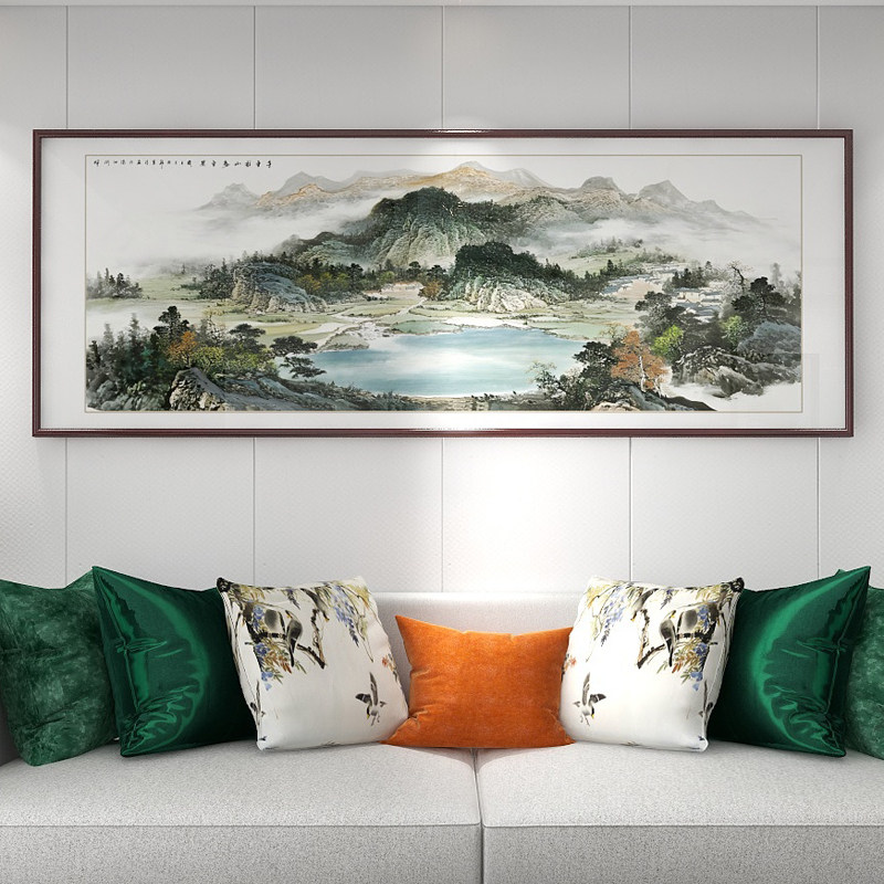 聚宝盆山水画客厅挂画沙发背景墙装饰画新中式办公室西墙聚财挂画