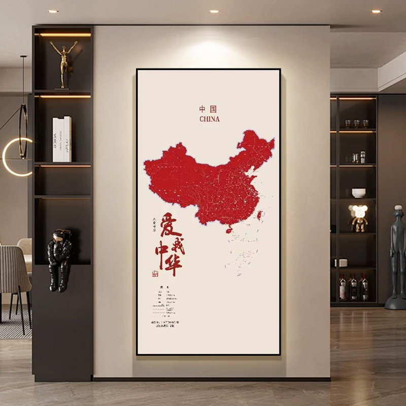 简约现代中国玄关过道走廊地图装饰画 画客厅沙发背景墙办公室挂