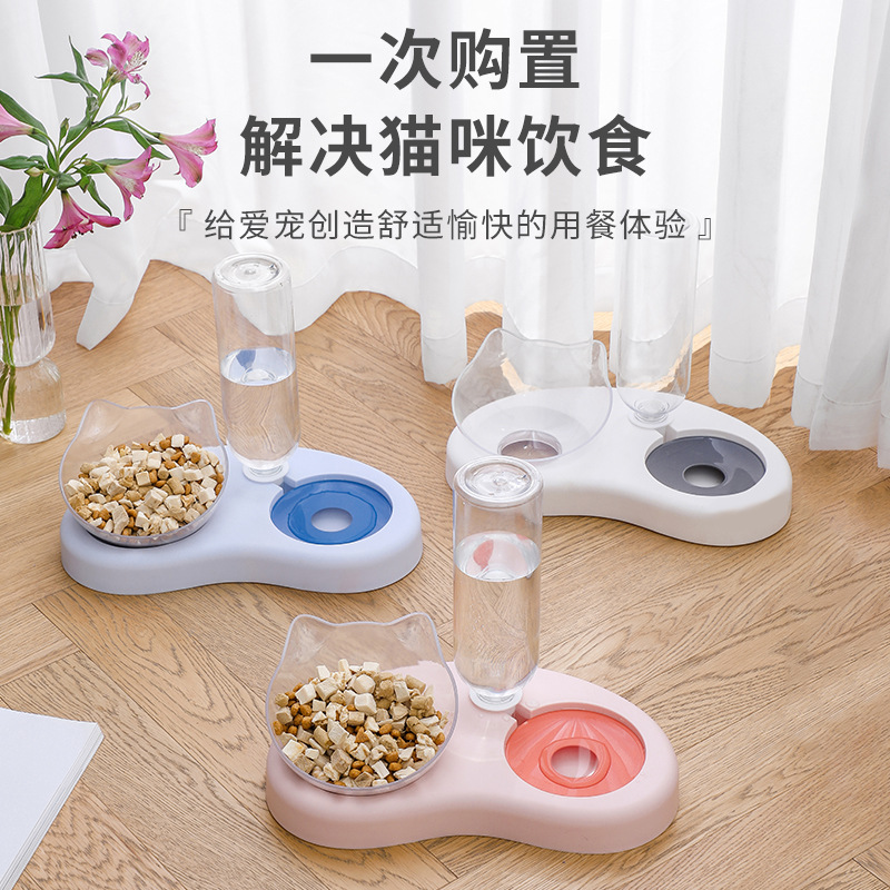 宠物碗 半月型猫粮碗狗狗猫咪自动饮水器喂食器一体食具食盆 猫碗